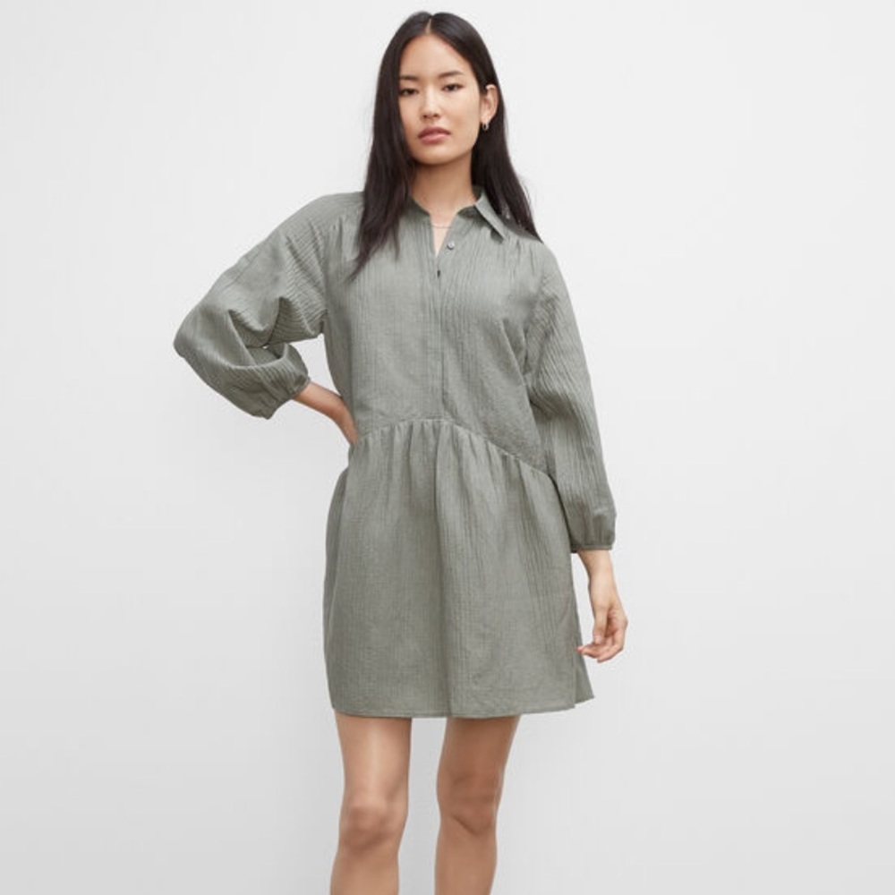 white christmas dresses Club Monaco Black Gray Linen Blend Plaid Mini Puff Sleeve Shirt Dress – Brie main image 0